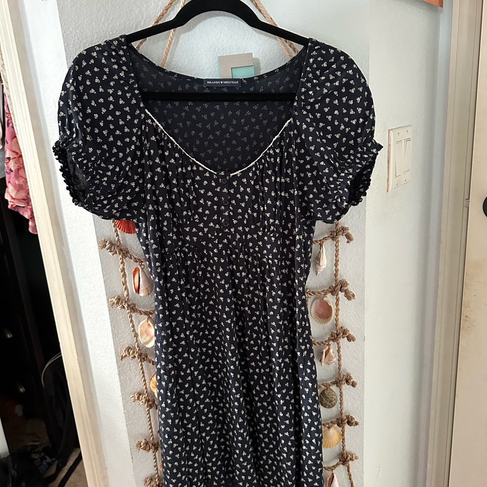 Brandy Melville Navy and White Midi Dress